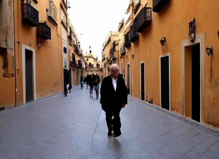 Image similar to jep gambardella strolling through the city of seville