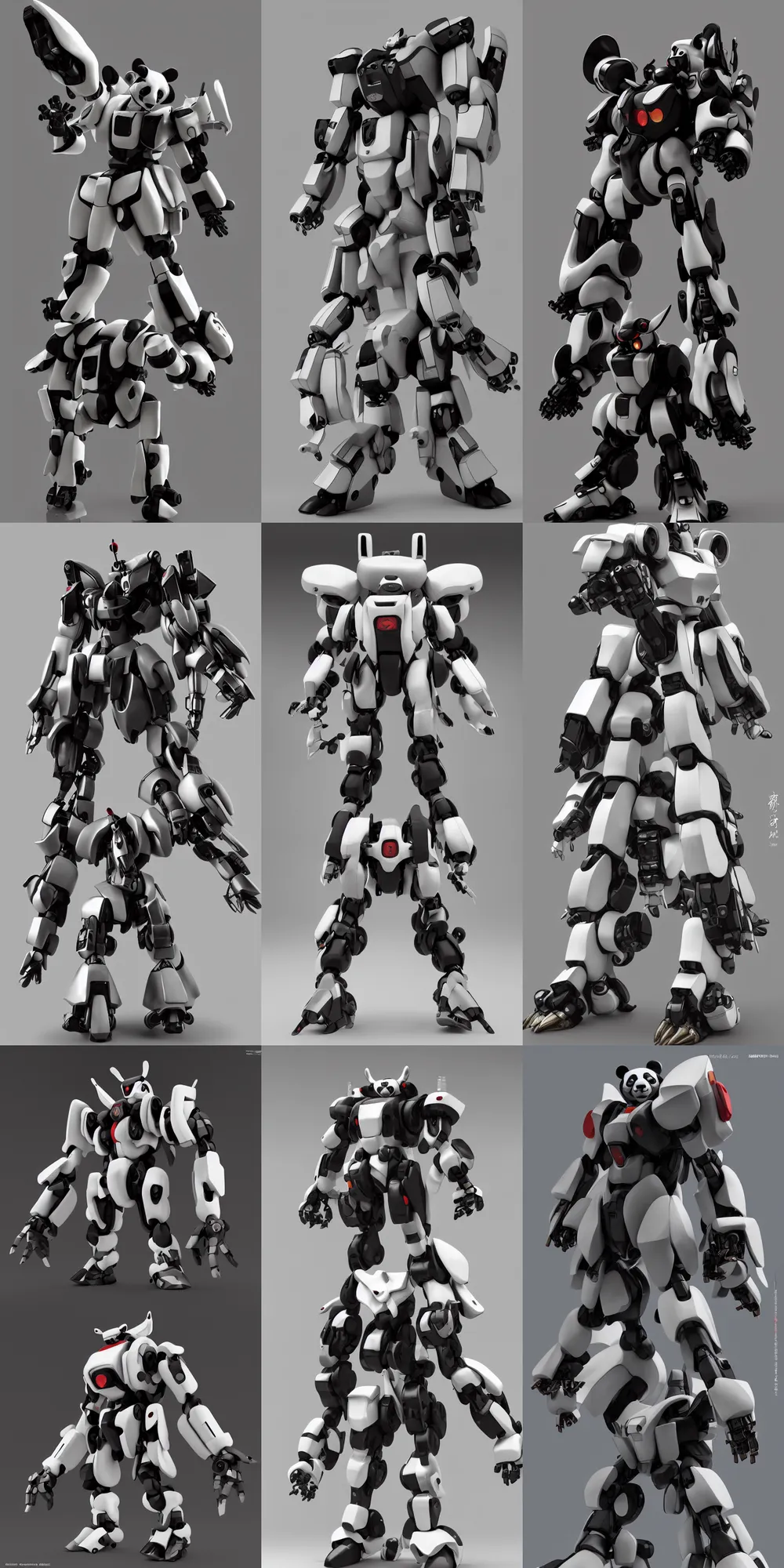 Prompt: Panda themed japanese mecha robot, 3D Octane Render, beautiful, shiny, metallic, volumetric fog, gunpla, badass, cool, edgy, slick