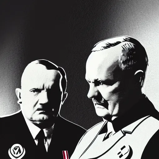 Image similar to Adolph Hitler meeting John Paul II, illustration in cyberpunk style, trending on Artstation