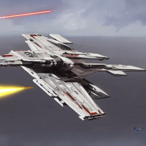 Image similar to concept art of an x wing starfighter from star wars by greg rutkowski