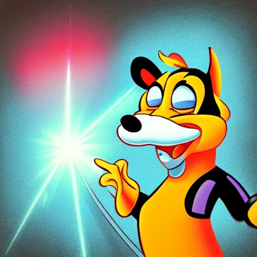 Image similar to “portrait of a cartoon animal, Disney style, pointing a laser gun at the camera”