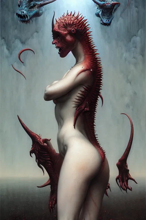 Prompt: gorgeous lilith the mother of all monsters succubi, raining ash, fine art masterpiece, highly detailed dino valls wayne barlowe machiej kuciara, dramatic lighting, long shot, wide angle, uhd 8 k, sharp focus