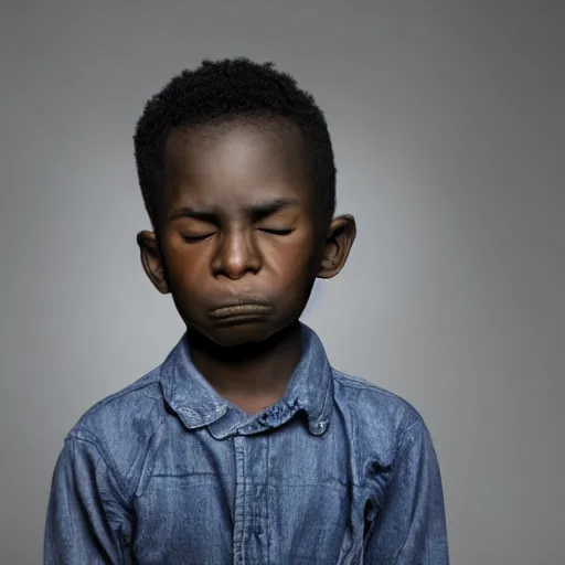 Image similar to photo of a black boy crying, studio portrait