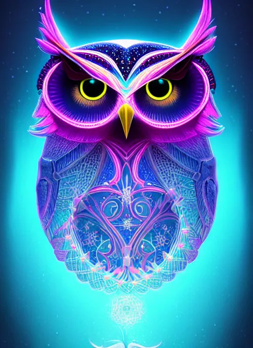 Image similar to symmetry!! product render poster vivid colors divine proportion owl, ice and snow, glowing fog intricate, elegant, highly detailed, digital painting, artstation, concept art, smooth, sharp focus, illustration,