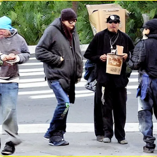 Prompt: johnny depp helping homeless people get food