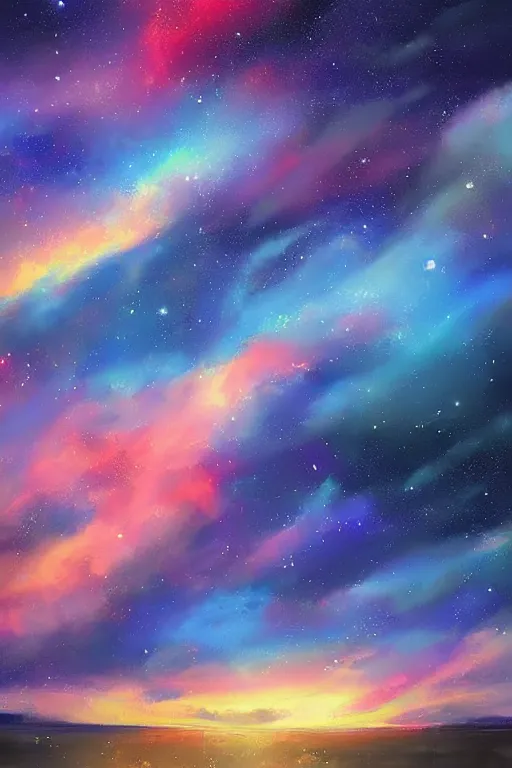 Prompt: digital painting beautiful glossy art cosmic sky