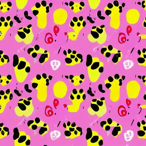 Image similar to seamless looping design of kittens on multicoloured paw print background