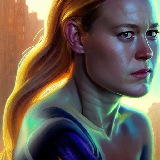 Image similar to portrait painting of brie larson as a skrull, ultra realistic, concept art, intricate details, eerie, highly detailed, photorealistic, octane render, 8 k, unreal engine. art by artgerm and greg rutkowski and charlie bowater and magali villeneuve and alphonse mucha