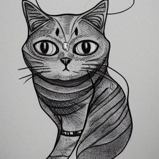 Image similar to tattoo sketch of a one - eyed cat, on a canva, blackwork, ornamental, line art, vector,