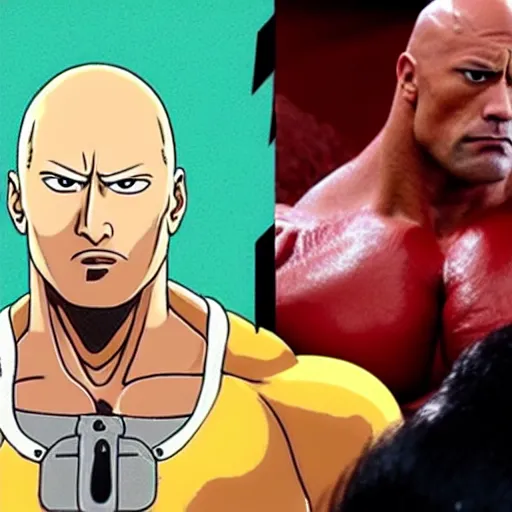 Image similar to dwayne the rock johnson cosplaying as saitama of one punch man