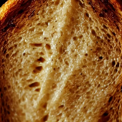 Image similar to an extreme close up of a piece of toast, 80mm macro lens