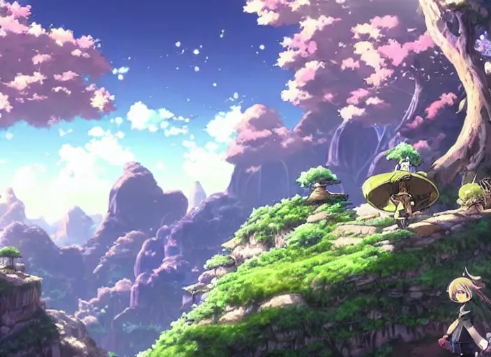 Prompt: a stunning landscape, made in abyss style