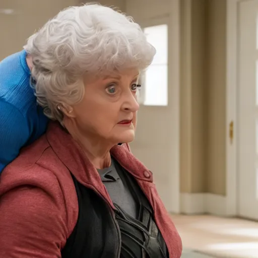 Image similar to Avengers Endgame (2019) played Rose and Dorthy from the Golden Girls, close up action, 8K, 4K, action shot, movie still, cinematic