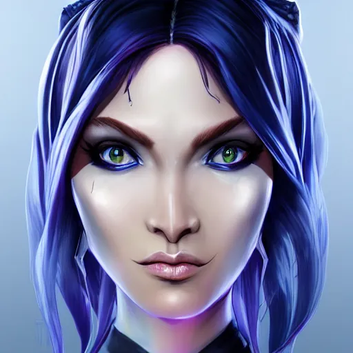 Image similar to face of jinx from arcane, centered, symmetrical, artgerm, artstation