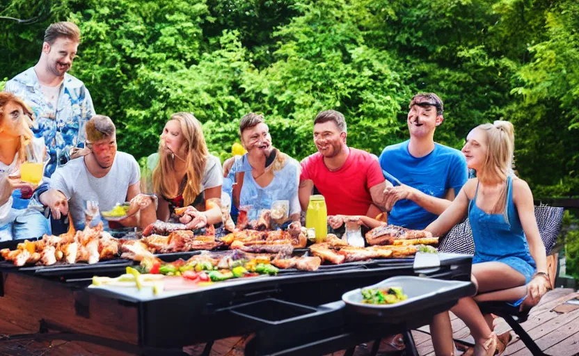 Image similar to a group of friends having a bbq at the backgarden