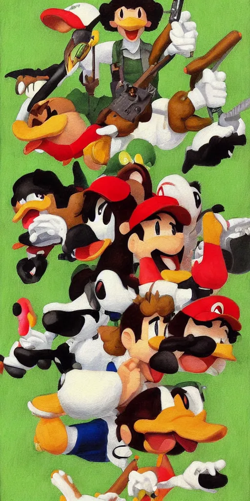 Prompt: nintendo duck hunt painting in the style of norman rockwell