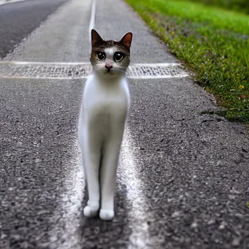 Image similar to symmetrical photo of cat standing on asphalte