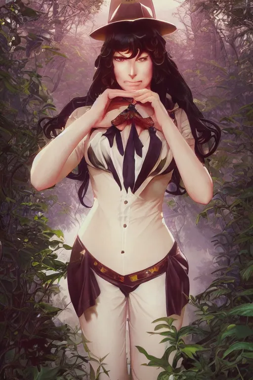 Image similar to anime key visual of a beautiful young zatanna, dc comics, intricate, magical forest, stunning, highly detailed, digital painting, artstation, smooth, hard focus, illustration, art by artgerm and greg rutkowski and alphonse mucha