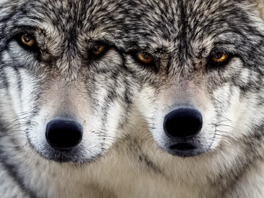 Image similar to ultra detailed photo, extreme close up of wolf face, telephoto lens