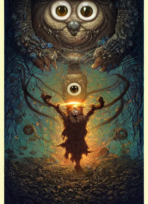 Image similar to cookie monster glowing eyes, shamanic poster lsd art, intricate, elegant, highly detailed, centered, digital painting, artstation, concept art, smooth, sharp focus, illustration, artgerm, tomasz alen kopera, peter mohrbacher, donato giancola, joseph christian leyendecker, wlop, frank frazetta