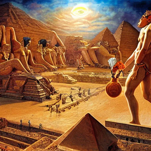 Image similar to epic disasterpiece excruciating death of Egyptian sun god Ken Kelly, photorealistic, cinematic, fantastic reality, detailed, intricate dramatic lighting, establishing shot, 8k resolution – W 1024