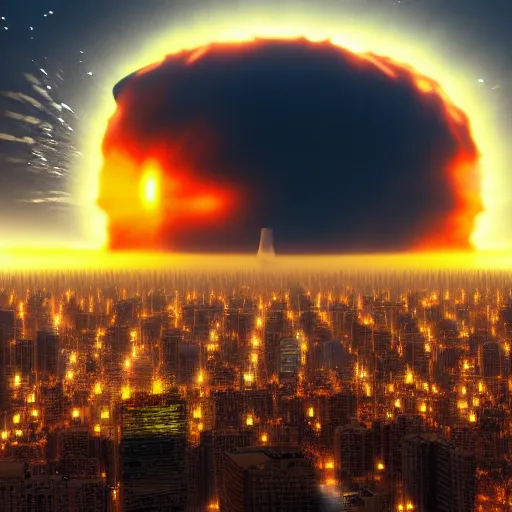 Image similar to nuclear explosion in city, 4 k