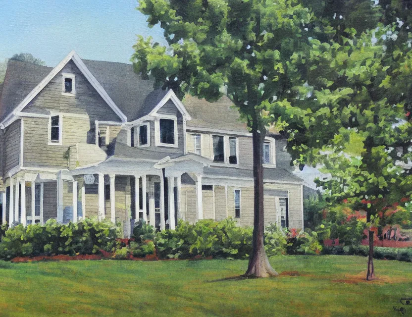 Prompt: Naturalism painting of a beautiful suburban house