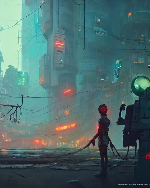 Image similar to painting of old ruined cyberpunk ukraine, detailed, by simon stalenhag, cory loftis, james gilleard, atey ghailan, makoto shinkai, goro fujita, studio ghibli, rim light, exquisite lighting, clear focus, very coherent, plain background, soft painting