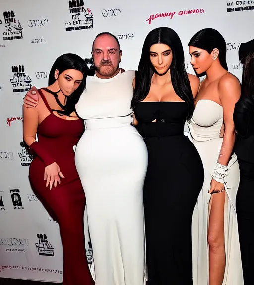 Image similar to Tony Soprano hugging kim kardashian & kylie Jenner at the same time in a mafia restaurant