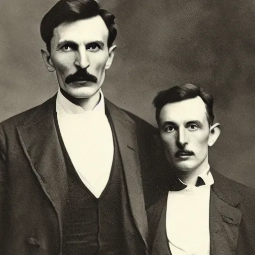 Image similar to nikola tesla and elon musk photography 1 9 0 0