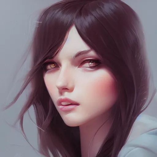 Image similar to young brunette woman, very detailed, portrait, high contrast, soft lighting, shallow focus, RossDraws, trending on artstation