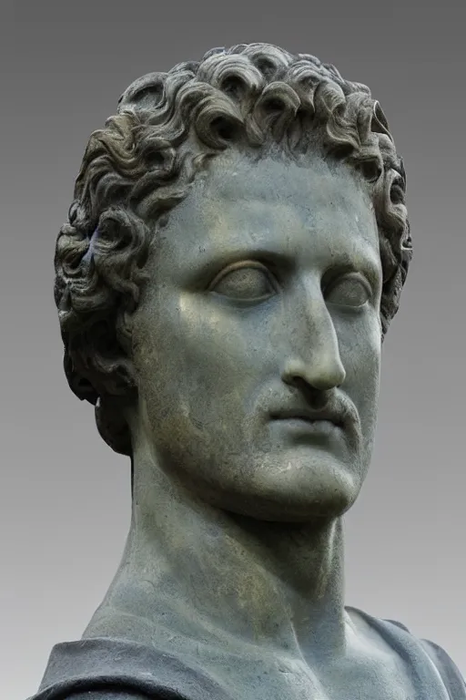 Image similar to an ancient greek marble statue of actor gerard butler, painted in reconstructed original colors, courtesy of the british museum