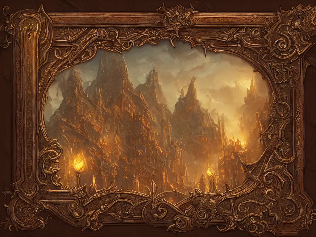 Prompt: book decorative border frame, d & d, fantasy, intricate, elegant, highly detailed, digital painting, artstation, illustration, hearthstone