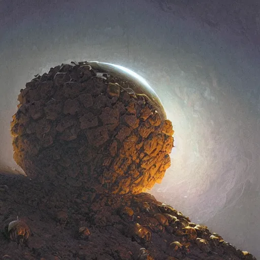 Prompt: A digital painting of a meteor containing an insect hive, Wayne Barlowe Greg Rutkowski