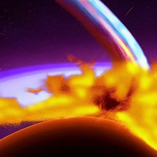 Image similar to YES! Roundabout starts playing as a blazing hot comet hits earth, Realistic, HDR, HDD, Real Event, Caught by James Webb Telescope,