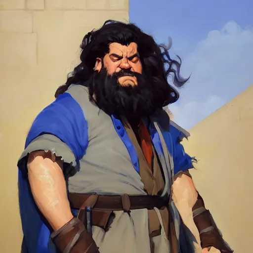 Image similar to greg manchess portrait painting of rubeus hagrid as overwatch character, medium shot, asymmetrical, profile picture, organic painting, sunny day, matte painting, bold shapes, hard edges, street art, trending on artstation, by huang guangjian and gil elvgren and sachin teng