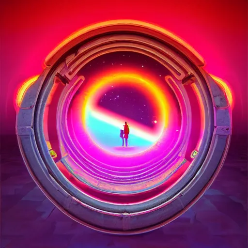 Image similar to a ancient portal to another dimension, retrowave art, trending on art station