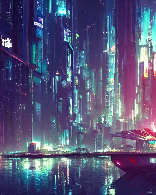 Image similar to cyberpunk city on a floating island at night by wlop, key visual, high detail, digital art