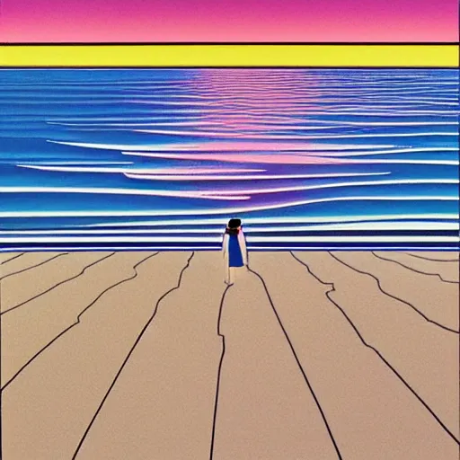 Prompt: a beautiful painting of a sunny day at the empty beach by hiroshi nagai and hirohiko araki, detailed line art