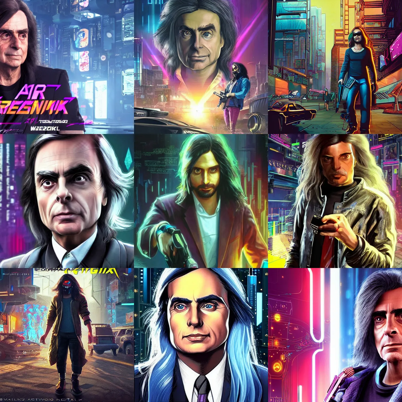 Prompt: carl sagan long haired professor cyberpunk 2 0 7 7 cp 2 0 7 7