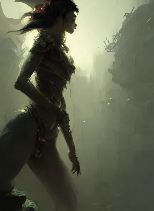 Prompt: female dragon girl, beautiful face, rule of thirds, intricate outfit, spotlight, by greg rutkowski, by jeremy mann, digital painting