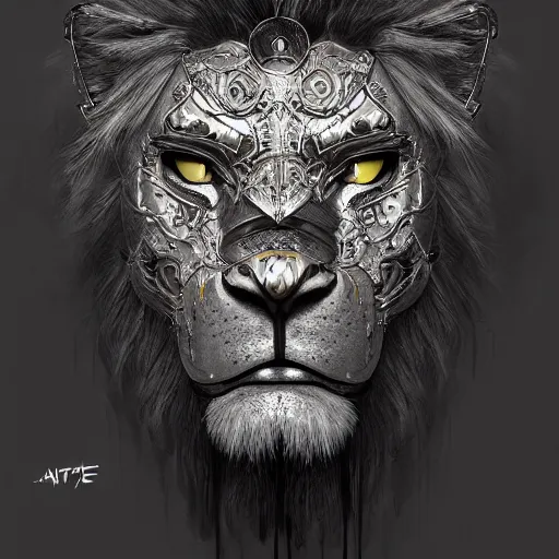 Image similar to Very very very very highly detailed epic photo of face with angry lion venetian mask, intricate, dystopian, sci-fi, extremely detailed, digital painting, artstation, concept art, smooth, sharp focus, illustration, intimidating lighting, incredible art by Artgerm and Vincent di Fate