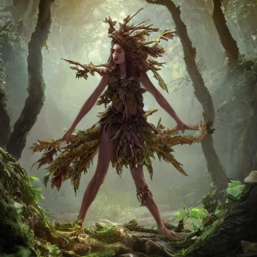 Image similar to elemental guardian of life, forest dryad, woody foliage, 8 k dop dof hdr fantasy character art, by aleski briclot and alexander'hollllow'fedosav and laura zalenga