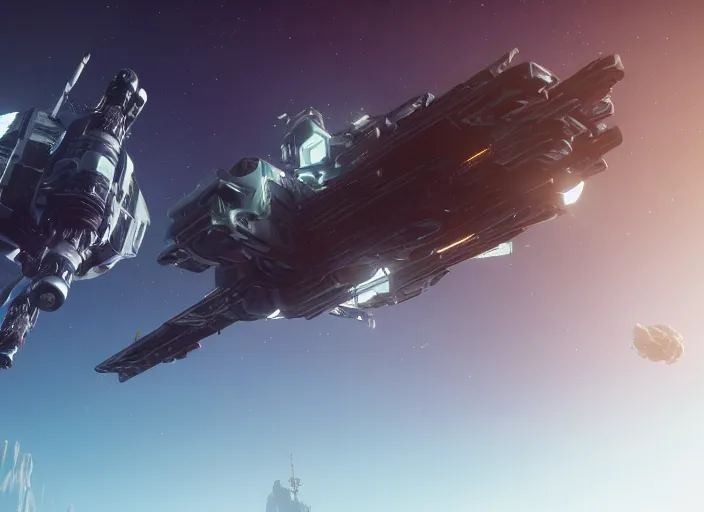 Prompt: still of star citizen's freelancer orbiting a planet, 8 k, unreal engine, nvidia 3 0 8 0 graphics