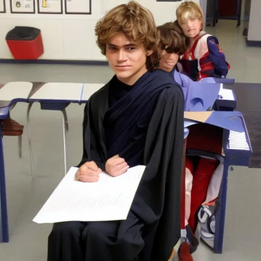 Image similar to anakin skywalker in a school