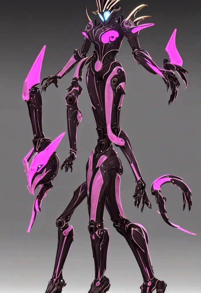 Image similar to exquisite full body shot of a beautiful stunning saryn prime warframe, that's a beautiful stunning anthropomorphic robot female dragon with metal cat ears, cute elegant pose, robot cat paws for feet, thick warframe legs, detailed arms, sharp claws, slick pink armor, streamlined white armor, long elegant tail, two arms, two legs, long tail, detailed warframe fanart, destiny fanart, macro art, dragon art, furry art, realistic digital art, warframe art, Destiny art, furaffinity, DeviantArt, artstation, 3D realistic, 8k HD, octane render