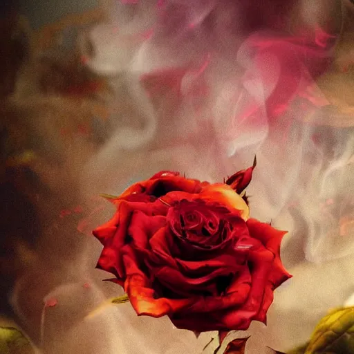 Prompt: Smoke infused colorful roses, hazy, atmospheric, inspiring, digital art, award winning, artstation,