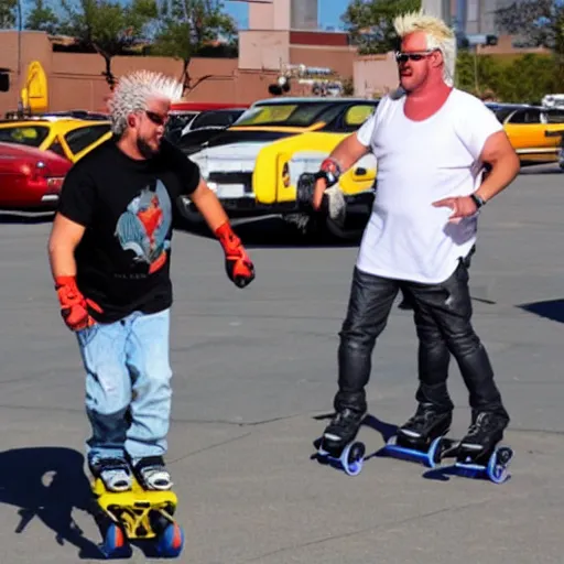 Image similar to guy fieri rollerblading at target