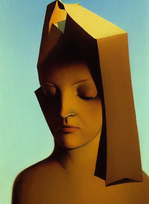 Image similar to closeup of woman with a paper bag over the head Edward Hopper and James Gilleard, Zdzislaw Beksinski, highly detailed