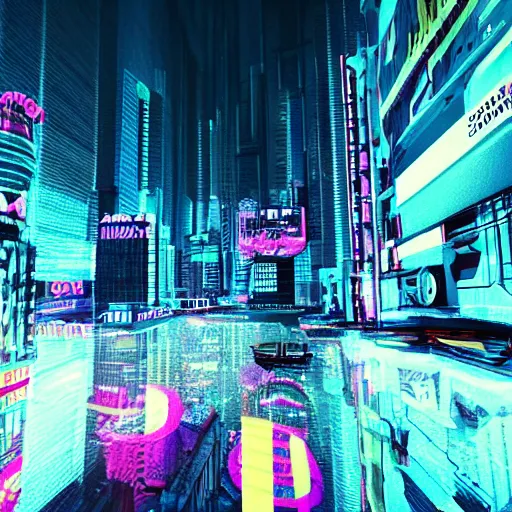 Image similar to sanatic cyberpunk world neon lighting high buildings cloudy sky cinematic lighting